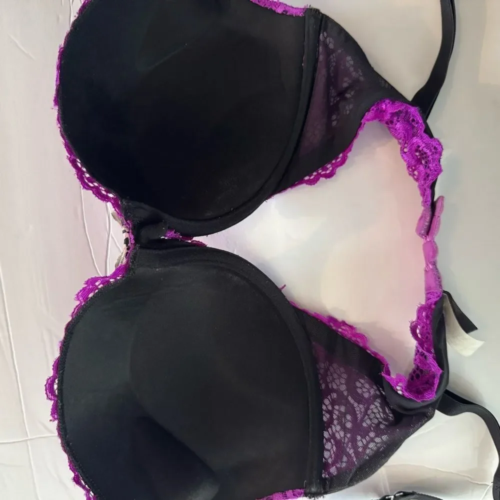 Frederick's of Hollywood Underwire Purple Push Up Bra Convertible Lace Coquette